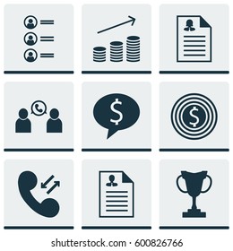 Set Of 9 Human Resources Icons. Includes Job Applicants, Cellular Data, Tournament And Other Symbols. Beautiful Design Elements.