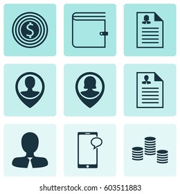 Set Of 9 Human Resources Icons. Includes Messaging, Employee Location, Pin Employee And Other Symbols. Beautiful Design Elements.