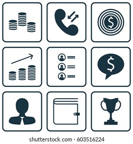 Set Of 9 Human Resources Icons. Includes Coins Growth, Business Goal, Money And Other Symbols. Beautiful Design Elements.