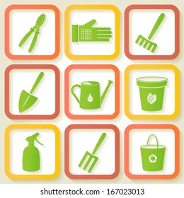 Set of 9 icon of garden instruments. Eps10