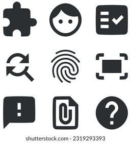 Juego de 9 iconos Acciones. Colección de iconos de línea. Contorno a signos aislados. Conjunto de símbolos lineales. Un gran icono de interfaz de usuario en un diseño plano. UI y UX