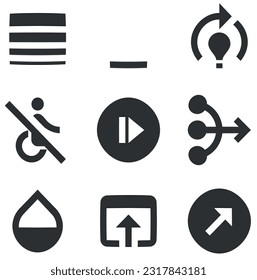 Set von 9 Symbolen Aktionen. Eine bestimmte Vektorsymbol. Umrissschilder einzeln. für mobile und Web. Das große UI-Icon wird in einem flachen Design gesetzt. UX-Benutzeroberfläche
