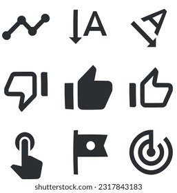 Set of 9 icons Actions. A set vector icons. Outline isolated signs. Linear icons set. Thin filled icons pack. UX UI