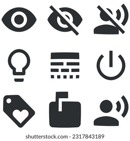 Set of 9 icons Actions. A set vector icons. modern trend in the style. Linear symbols set. Big UI icon set. Vector illustration