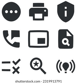 Set of 9 icons Actions. A set vector icons. Simple Set. Linear symbols set. Big UI icon. Vector illustration