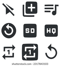 Set of 9 icons Audio and Video. Line icons collection. Simple Set. Linear icons set. Big UI icon set in a flat design. UX UI