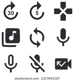 Conjunto de 9 iconos Audio y Video. Icono Web de línea delgada de colección de vectores. Icono de Establecer calidad. Conjunto de símbolos lineales. Un gran icono de interfaz de usuario en un diseño plano. UI y UX