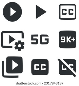 Set of 9 icons Audio and Video. Vector illustration of thin line icons. Simple Set. Linear icons set. Big UI icon set in a flat design. Vector illustration