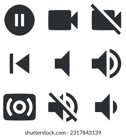 Set of 9 icons Audio and Video. Modern thin line icons. Outline isolated signs. Linear icons set. Big UI icon set in a flat design. UI and UX
