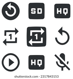 Set of 9 icons Audio and Video. Line icons collection. Simple Set. for mobile and web. Thin filled icons pack. UX UI