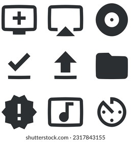 Set of 9 icons Audio and Video. Vector illustration of thin line icons. Simple Set. for mobile and web. Big UI icon set in a flat design. UI and UX