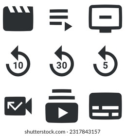 Set of 9 icons Audio and Video. Vector collection thin line Web icon. Set Quality icon. for mobile and web. Thin filled icons pack. Vector illustration
