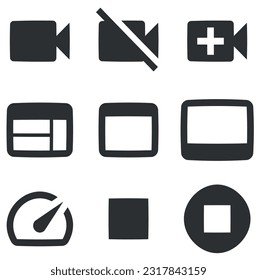 Set of 9 icons Audio and Video. Creative business solutions icon set. modern trend in the style. Linear symbols set. Big UI icon set in a flat design. Vector illustration