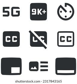 Conjunto de 9 iconos Audio y Video. Icono Web de línea delgada de colección de vectores. tendencia moderna en el estilo. para móviles y web. Un gran icono de interfaz de usuario en un diseño plano. UI de usuario
