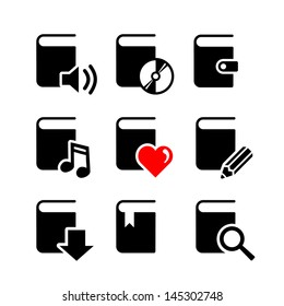 Set of 9 icons. Book, audio, library, education