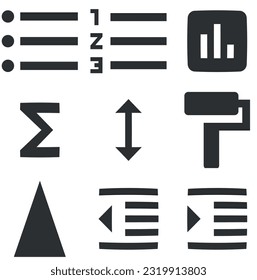 Set of 9 icons Editor. A set vector icons. Set Quality icon. for mobile and web. Thin filled icons pack. Vector illustration