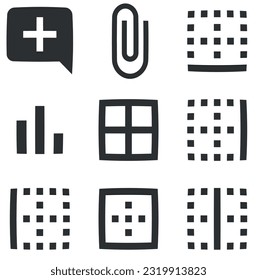 Set of 9 icons Editor. A set vector icons. Simple Set. Linear icons set. Thin filled icons pack. UI and UX