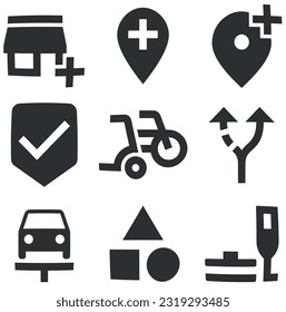Set of 9 icons Image. A set vector icons. Simple Set. for mobile and web. Big UI icon set. UI and UX