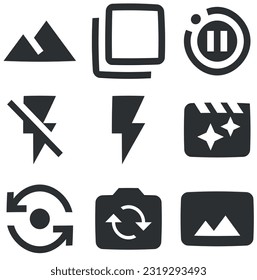 Set of 9 icons Image. A set vector icons. Outline isolated signs. for mobile and web. Big UI icon set in a flat design. UX UI