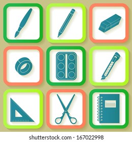 Set of 9 icons of instruments for education and art. Eps10