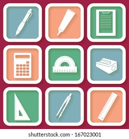 Set of 9 icons of instruments for education and art. Eps10