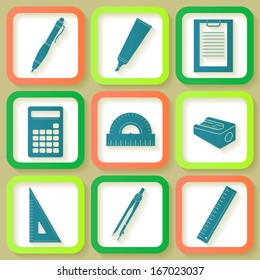 Set of 9 icons of instruments for education and art. Eps10