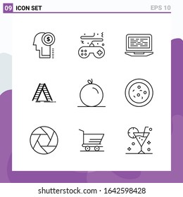 Set of 9 icons in Line style. Creative Outline Symbols for Website Design and Mobile Apps. Simple Line Icon Sign Isolated on White Background. 9 Icons.