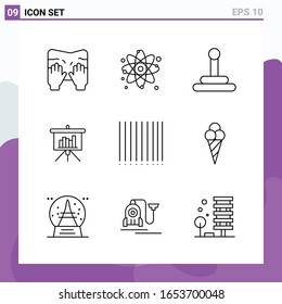 Set of 9 icons in Line style. Creative Outline Symbols for Website Design and Mobile Apps. Simple Line Icon Sign Isolated on White Background. 9 Icons.