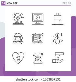 Set of 9 icons in Line style. Creative Outline Symbols for Website Design and Mobile Apps. Simple Line Icon Sign Isolated on White Background. 9 Icons.