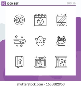 Set of 9 icons in Line style. Creative Outline Symbols for Website Design and Mobile Apps. Simple Line Icon Sign Isolated on White Background. 9 Icons.
