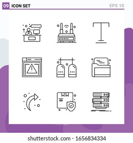 Set of 9 icons in Line style. Creative Outline Symbols for Website Design and Mobile Apps. Simple Line Icon Sign Isolated on White Background. 9 Icons.