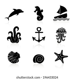 Set of 9 icons: Marine life