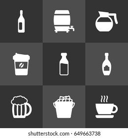 Set Of 9  Icons Set.Collection Of Alcohol, Bottle, Wine And Other Elements.