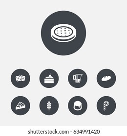 Set Of 9  Icons Set.Collection Of Cake, Grain, Measurement And Other Elements.