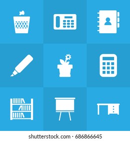 Set Of 9  Icons Set.Collection Of Desktop, Book And Other Elements.