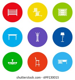 Set Of 9 Set Icons Set.Collection Of Luster, Coat Stand, Bookcase Elements.