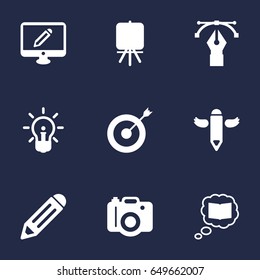 Set Of 9  Icons Set.Collection Of Pen  , Stand , Concept Elements.