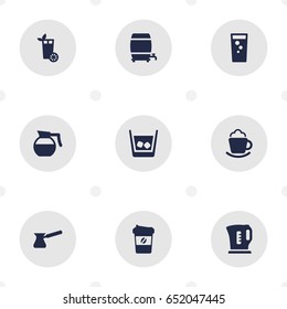 Set Of 9  Icons Set.Collection Of Soda, Ice, Cask And Other Elements.