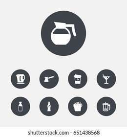 Set Of 9  Icons Set.Collection Of Turkish Coffee, Drink, Fridge And Other Elements.