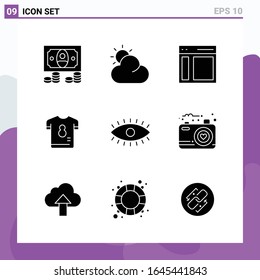 Set of 9 icons in solid style. Creative Glyph Symbols for Website Design and Mobile Apps. Simple Solid Icon Sign Isolated on White Background. 9 Icons.