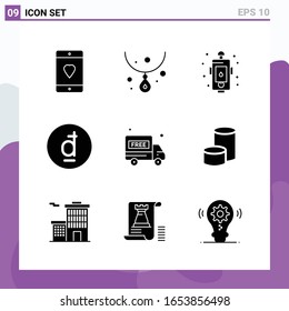 Set of 9 icons in solid style. Creative Glyph Symbols for Website Design and Mobile Apps. Simple Solid Icon Sign Isolated on White Background. 9 Icons.