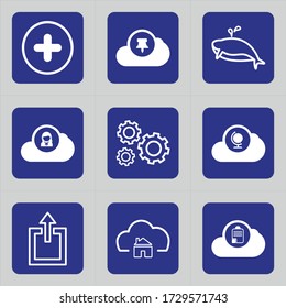 Set of 9 icons such as add, new, action, increase, plus, addition, cloud, pin, shark