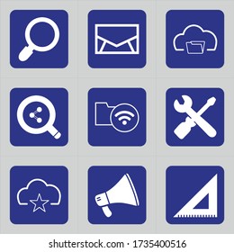 Conjunto de 9 iconos como añadir, buscar, vidrio, educación, zoom, plus, correo
