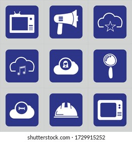 Conjunto de 9 iconos como antena, dispositivo, movimiento, retro tv, tv, entretenimiento, retro, medios