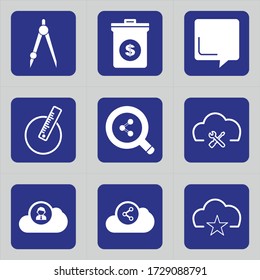 Set of 9 icons such as arc, design, construction, draw, tools, suitcase, briefcase, bin, bag