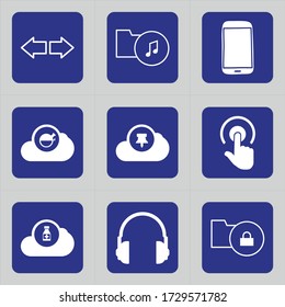 Set of 9 icons such as arrow, left, right, direction, mp3, multimedia, file, music, folder