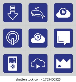 Set of 9 icons such as arrow, down, direction, shark, dolphin, fish, creature,  sea, cloud