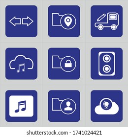 Set of 9 icons such as arrow, left, right, direction, folder, pin, location, edit, car