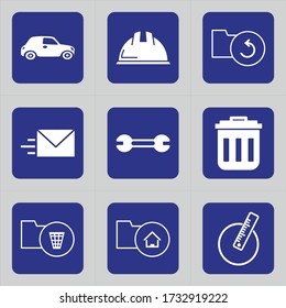 Set of 9 icons such as automobile, auto, race, car, location, transport, vehicle, folder, fish