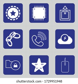 Conjunto de 9 iconos como premios, estrellas, grado, mejor, favorito, bueno, transporte, datos